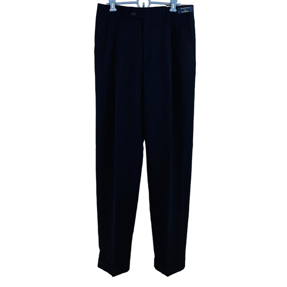 Mens‎ 32x34 Austin Reed Pants Navy Blue Nanotex Cuffed Hem Pleated Front - Picture 1 of 7